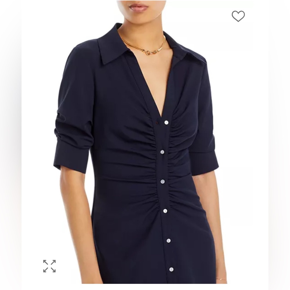 Cinq Γ Sept Dark Elina Gathered Mini-Shirtdress, Navy, Size 6 - Picture 2 of 10